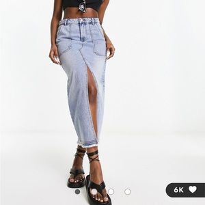 ASOS Long denim skirt with middle slit. Worn once.